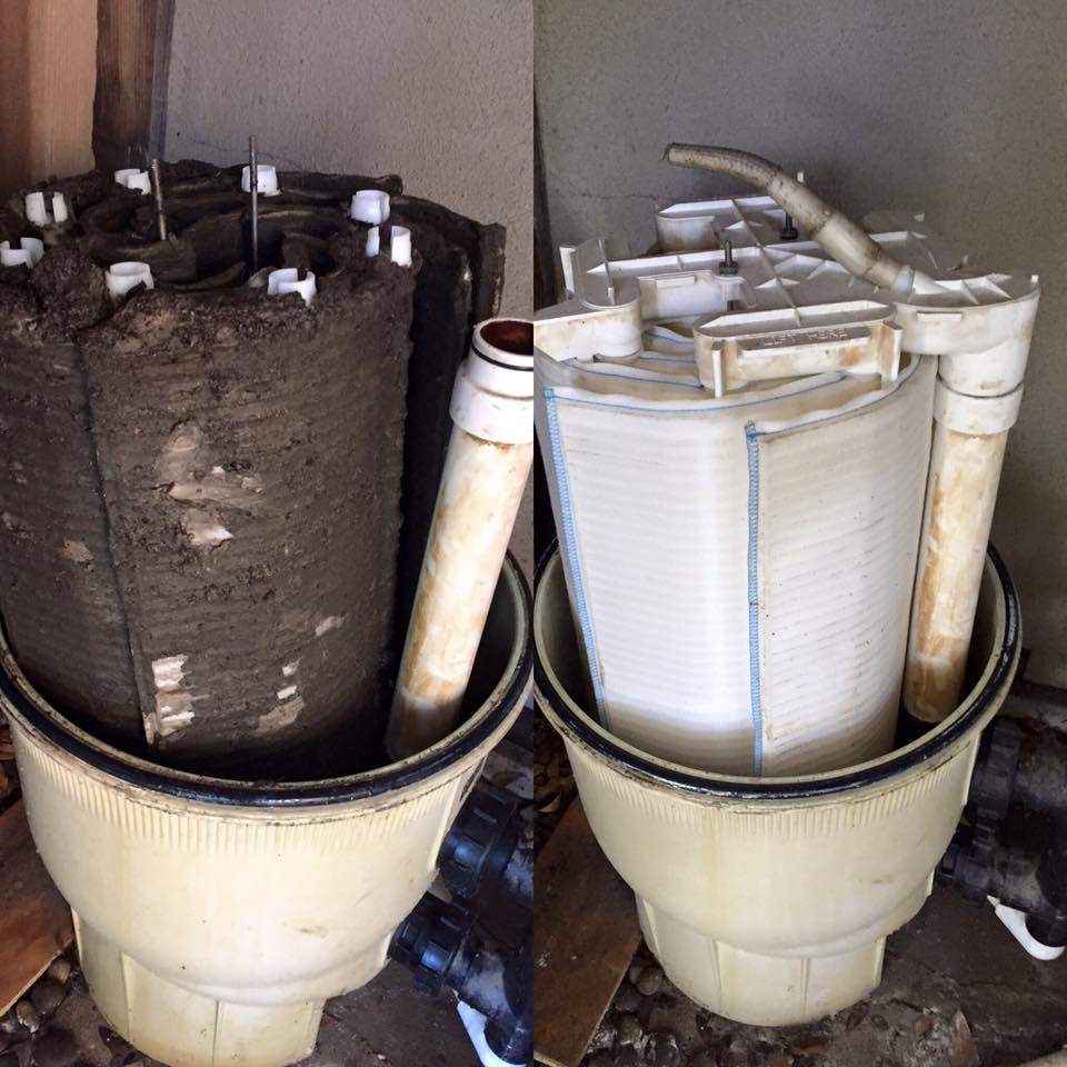 DE pool filter cleaning before and after in Clovis, CA